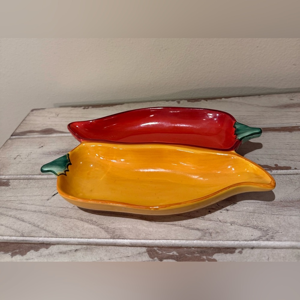 Clay Art Chili Pepper Shaped Divided Dish - Red and Yellow